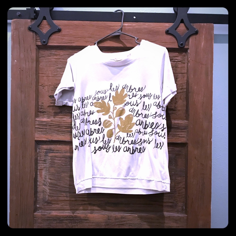 Anthropologie French phrases Tree black white top